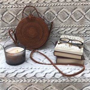 Rattan Crossbody Round Wicker Bali Bag Oak Brown